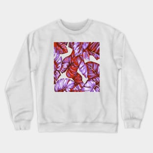 Tropical Leaves Of Banana and Monstera Blue Red Orange Cut Out Crewneck Sweatshirt